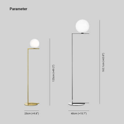 Valentina floor lamp dimensions, metal and glass