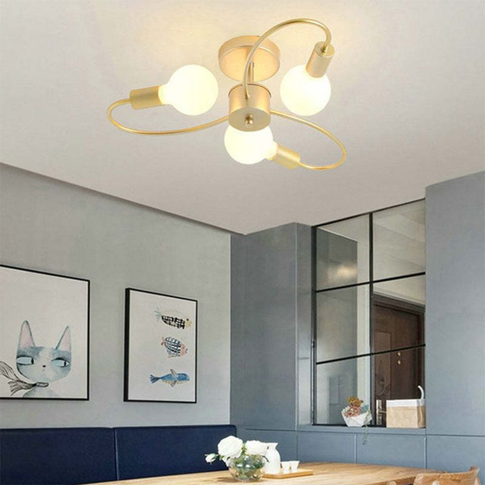 Valentina modern gold ceiling light in dining room, gold finish and bulb lights
