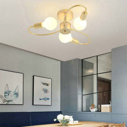 Valentina modern gold ceiling light in dining room, gold finish and bulb lights