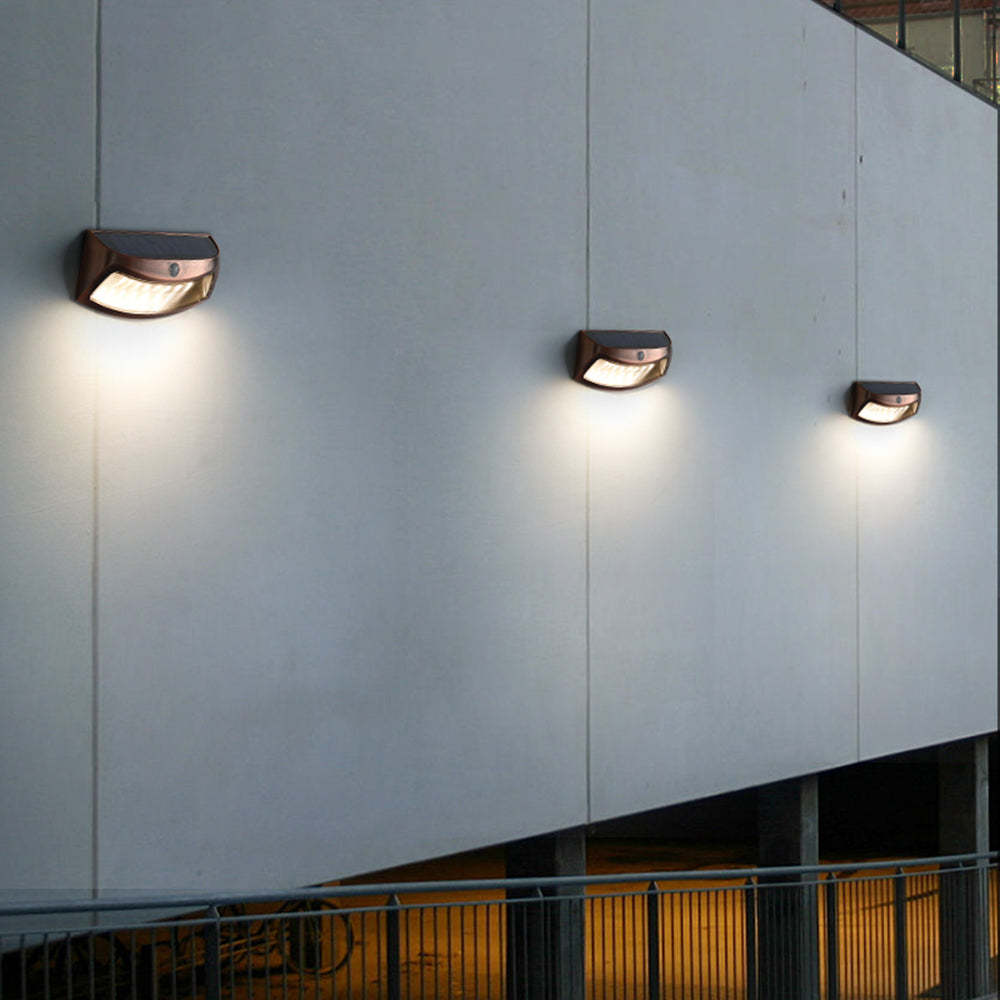 Outdoor deck step lights on building exterior, modern design