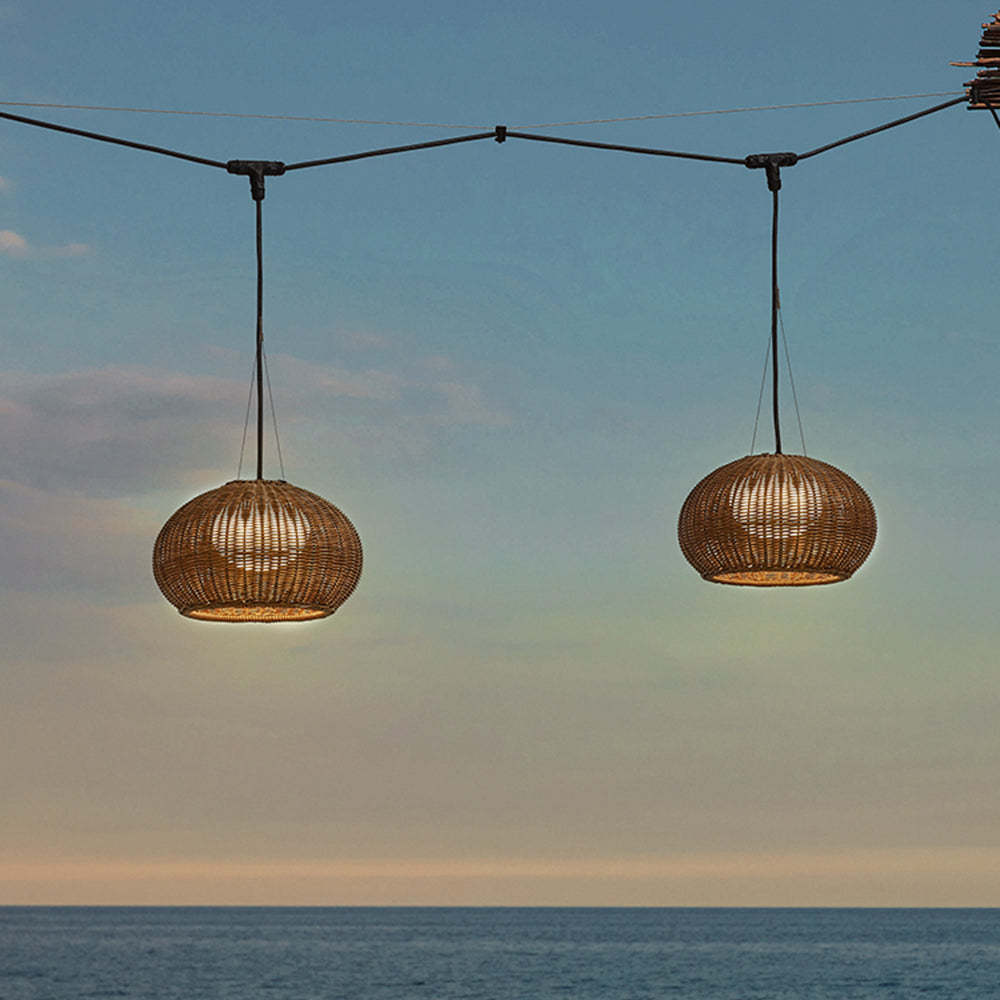 Ritta Retro Lantern Pendant Lights - Bamboo & Acrylic Outdoor Fixtures