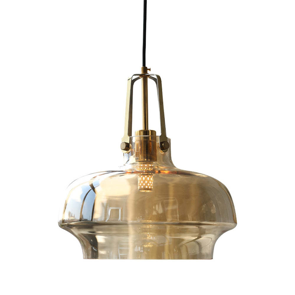 Hailie Modern Pendant Light with Amber Glass Shade