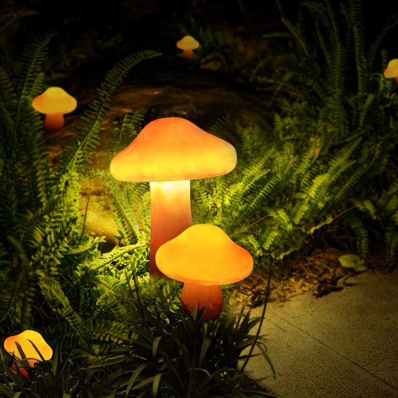 Orange Mushroom Outdoor Ground Lights in Garden