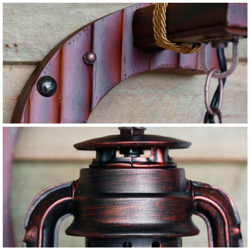 Austin Wall Lamp: Rustic Wood & Metal Lantern Detail