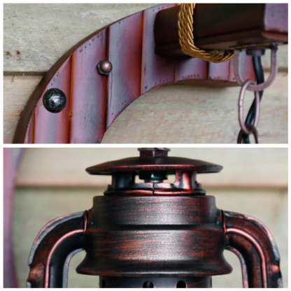 Austin Wall Lamp: Rustic Wood & Metal Lantern Detail