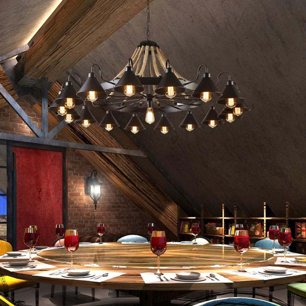 Epoch Industrial Chandelier over dining table