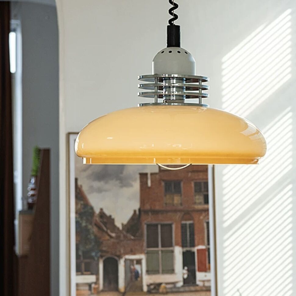 Hailie Vintage Pendant Light with yellow glass shade