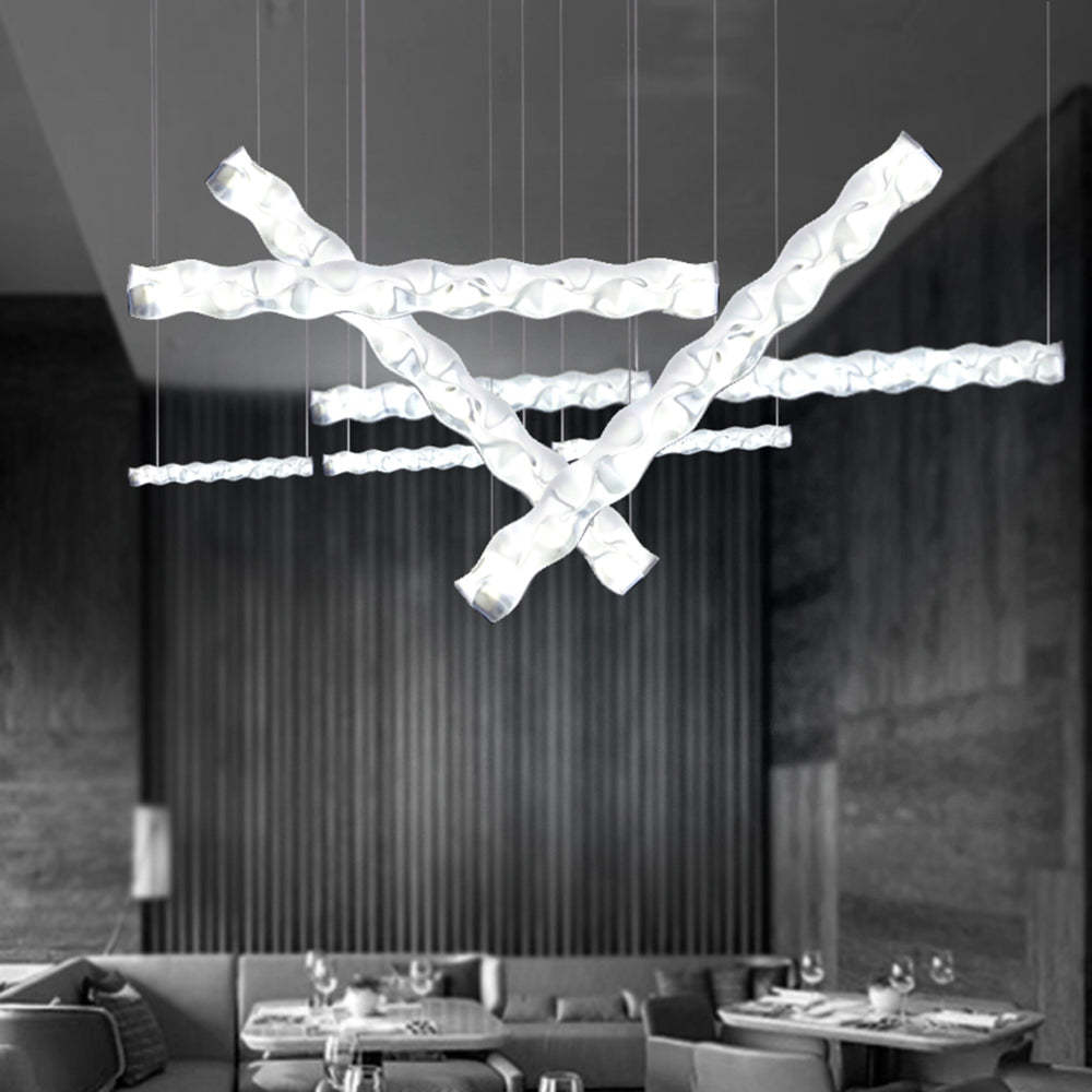 Nazifa Designer Pleated Modern Strip Pendant Light in dining room