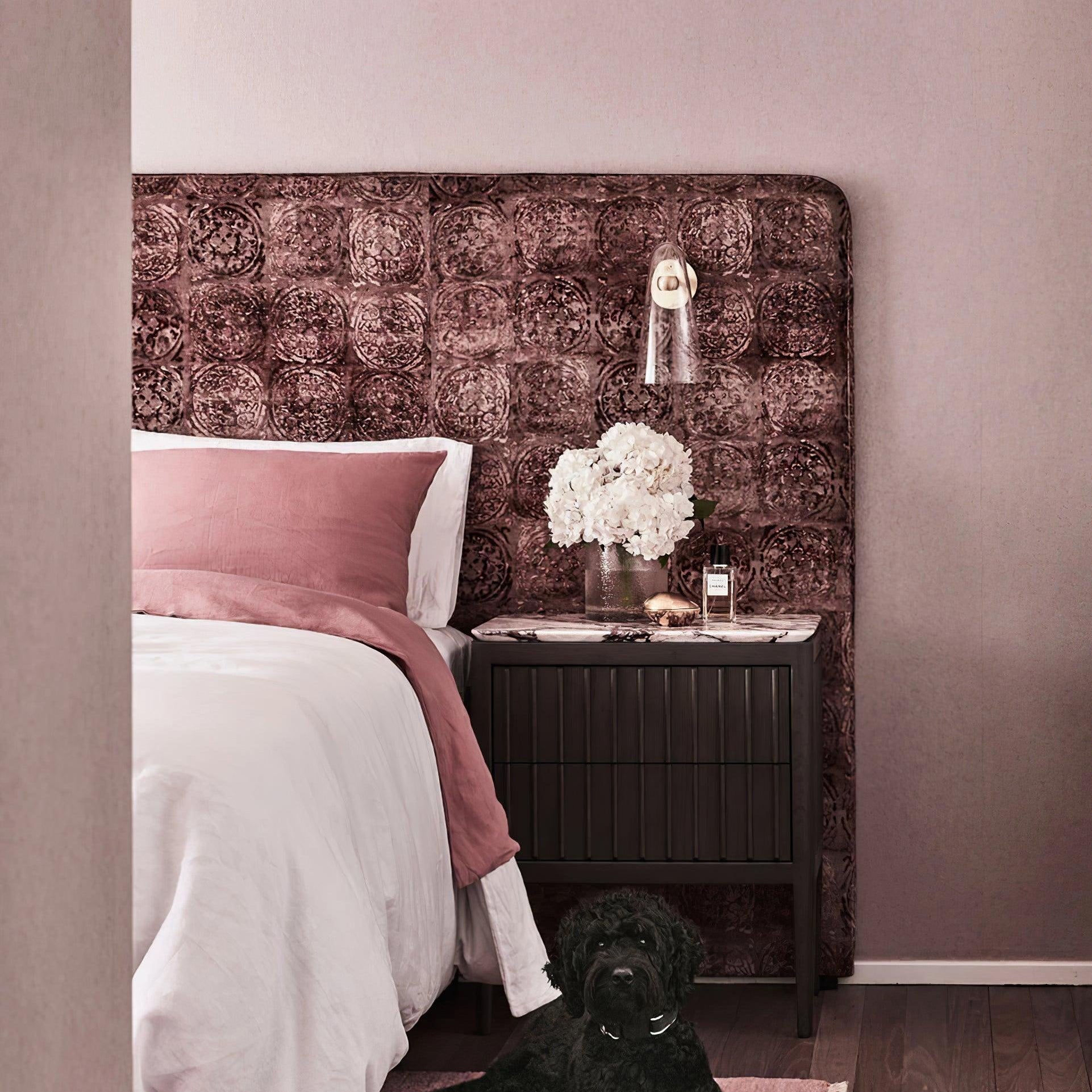Blair Nordic wall lamp in bedroom with dog.