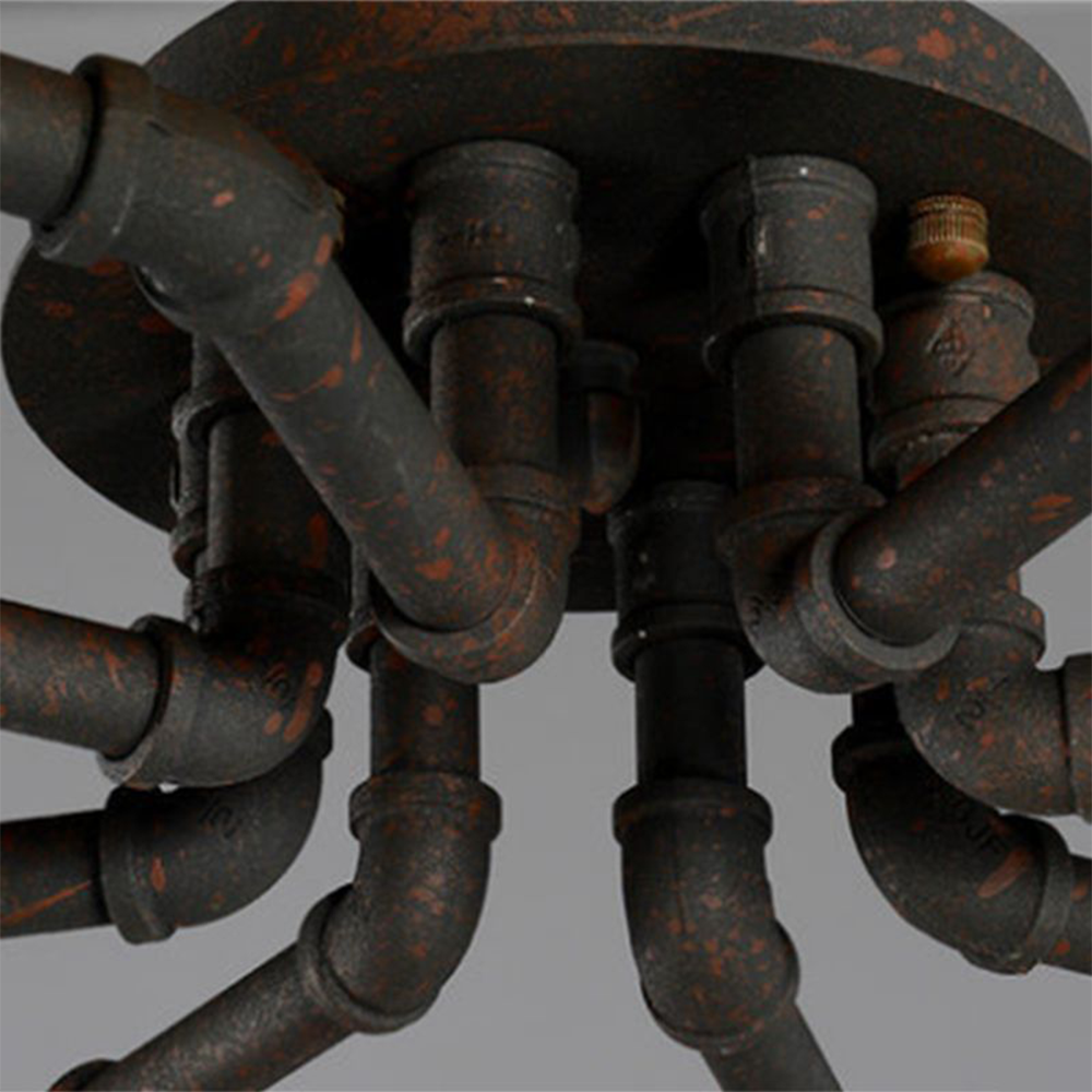 Alessio industrial pipe flush mount ceiling light detail.
