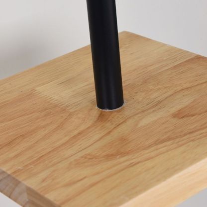 Eryn floor lamp: wood shelf & metal pole base.