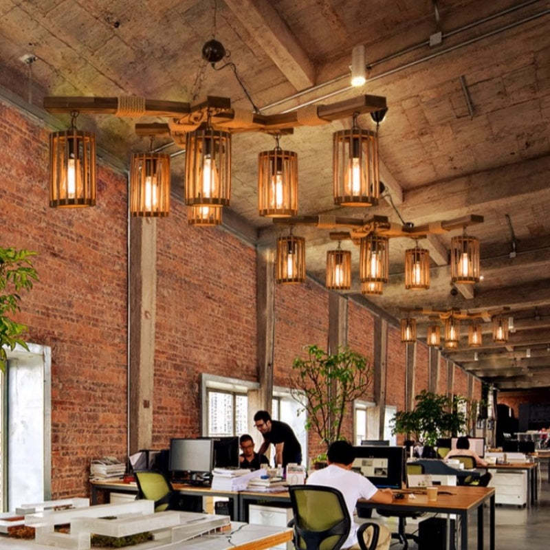 Austin Retro LED Wood Chandelier for Office Lighting