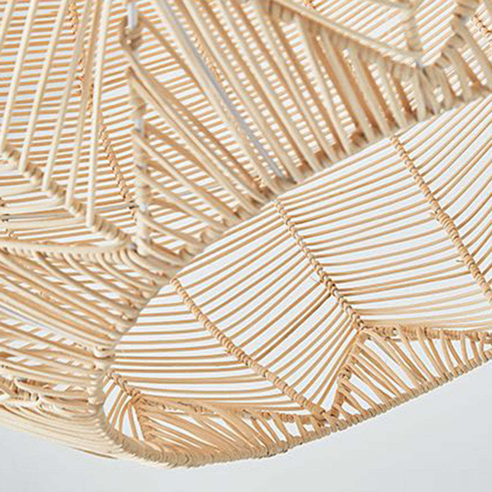 Handmade rattan pendant light weave detail.