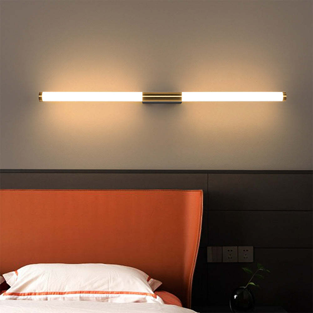 Leigh copper wall lamp over bed, Las Sola lighting Leigh Modern Linear Copper Mirror Front Wall Lamp