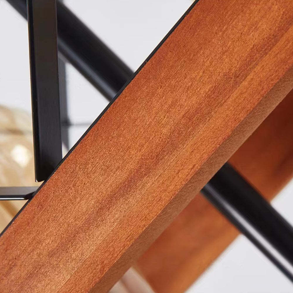 Wood and metal Alessio industrial pendant light detail.