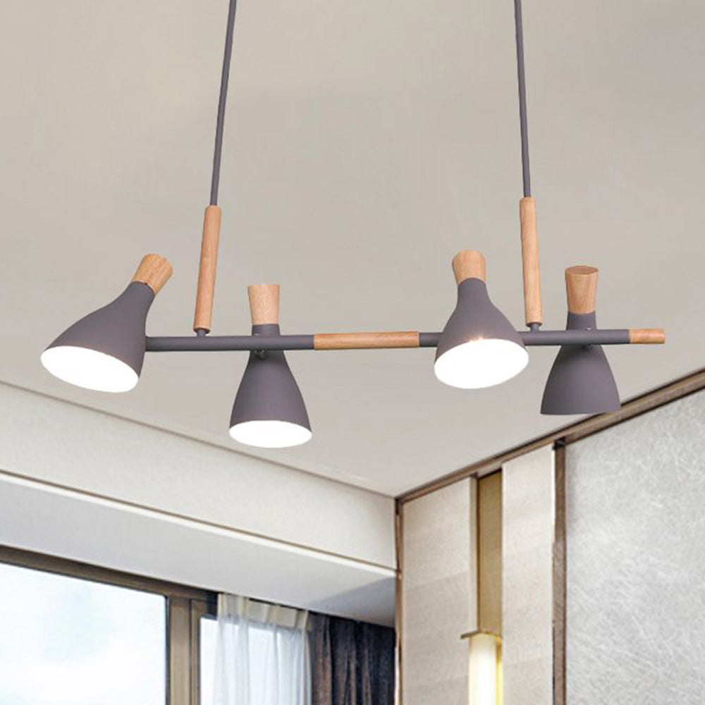 Morandi style pendant light, wood and metal, four lights
