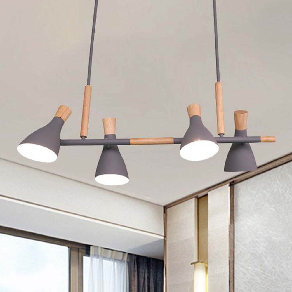 Morandi style pendant light, wood and metal, four lights