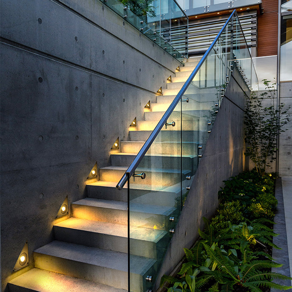 Outdoor stair lighting with triangle step lights, modern design