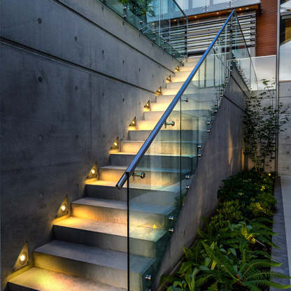Outdoor stair lighting with triangle step lights, modern design