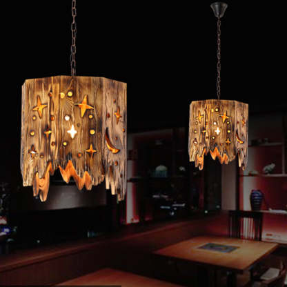 Retro Starry Wood Pendant Light