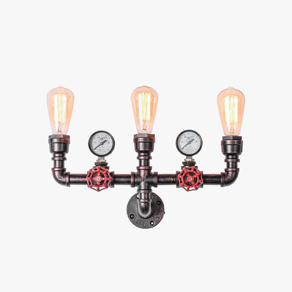 Industrial pipe wall lamp with LED bulbs and cooper finish.