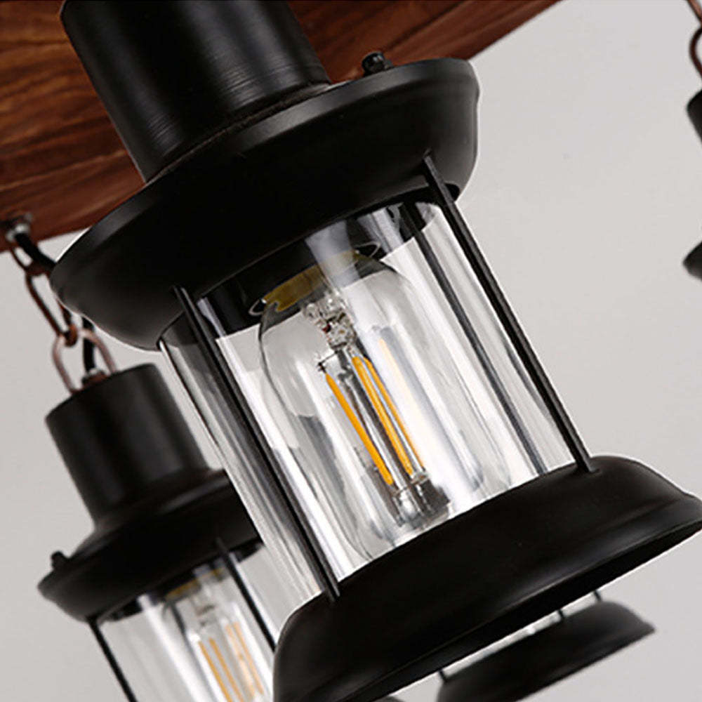 Close-up of Austin Retro Metal/Wood Lantern Pendant Light