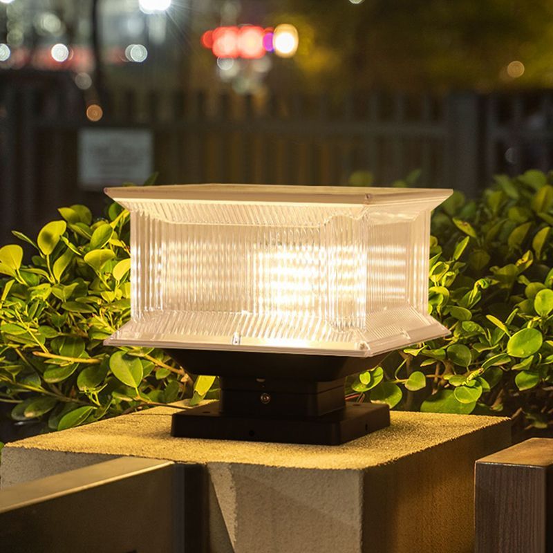 Riley solar outdoor lamp on pillar. Modern LED post light.