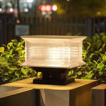 Riley solar outdoor lamp on pillar. Modern LED post light.