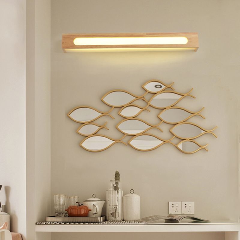 Ozawa Wood Vanity Wall Lamp with Fish Mirror Decor