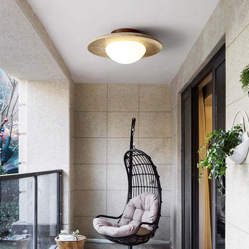 Cairns Retro Stone Wood Flush Mount Ceiling Light Hallway