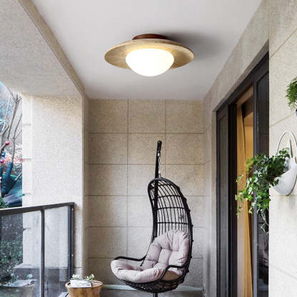 Cairns Retro Stone Wood Flush Mount Ceiling Light Hallway