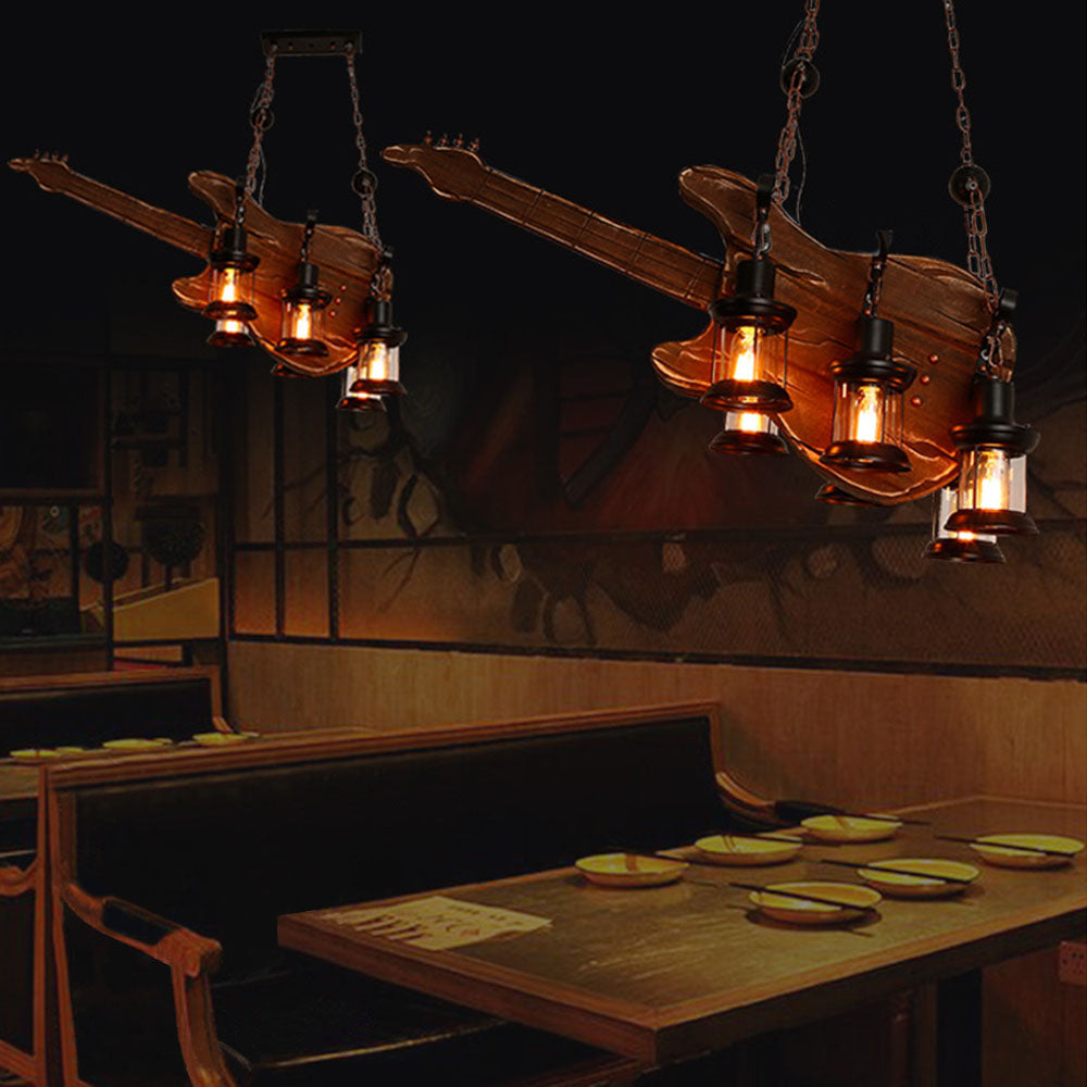 Austin Guitar Pendant Light - Rustic Wood & Metal