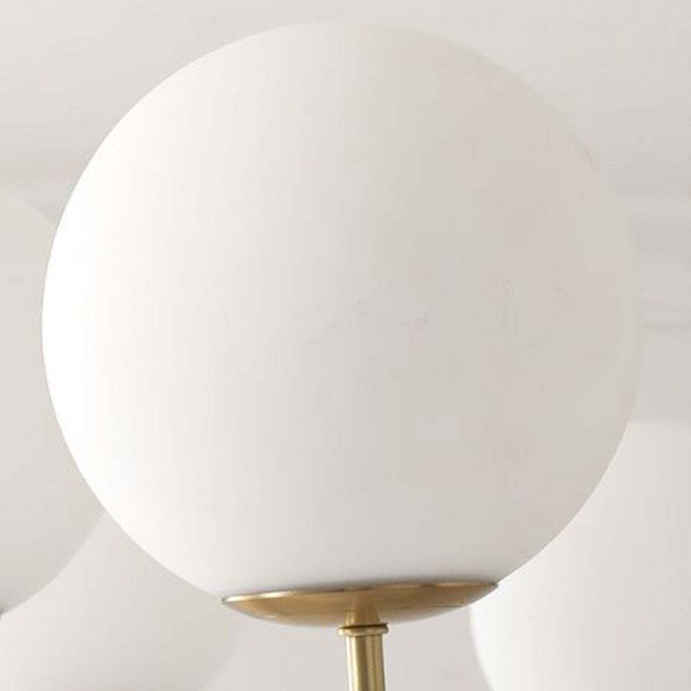 White glass globe light fixture detail, Valentina Chandelier