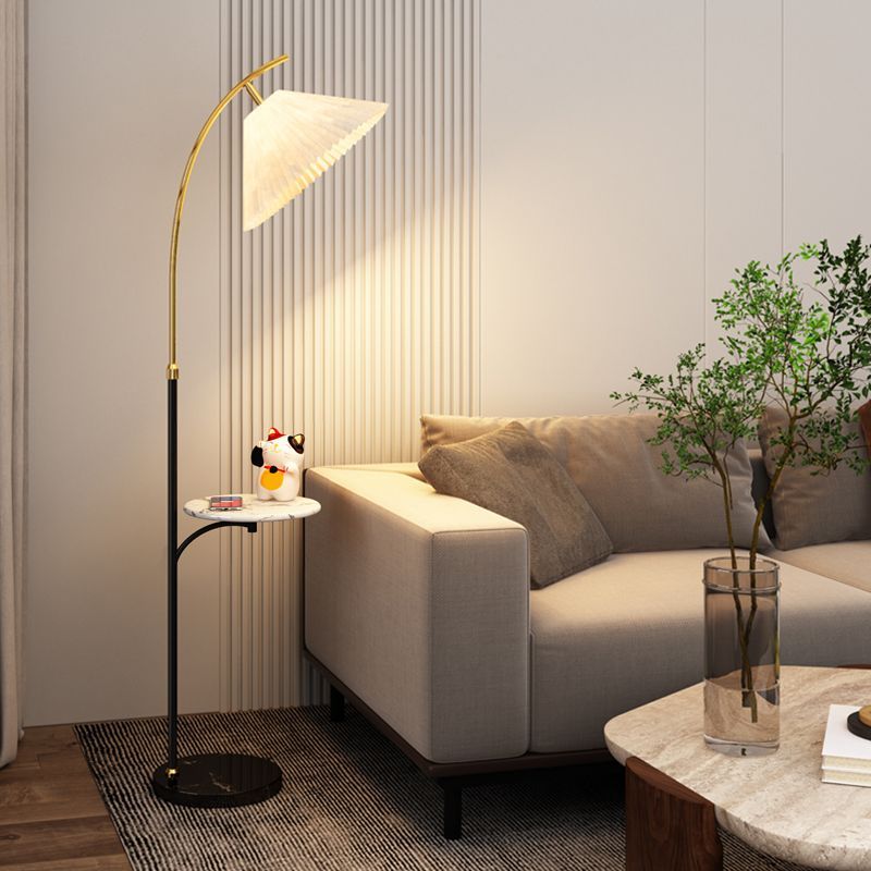 Ozawa floor lamp with side table, modern pleated lighting.