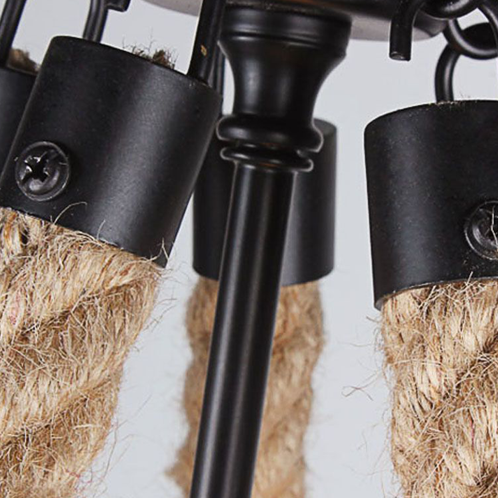 Close-up: Epoch rustic pendant light. Metal & rope detail.