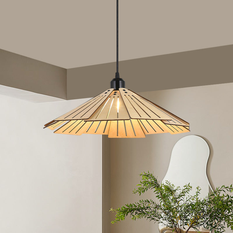 Wood pendant lamp with warm light, suitable for bedroom