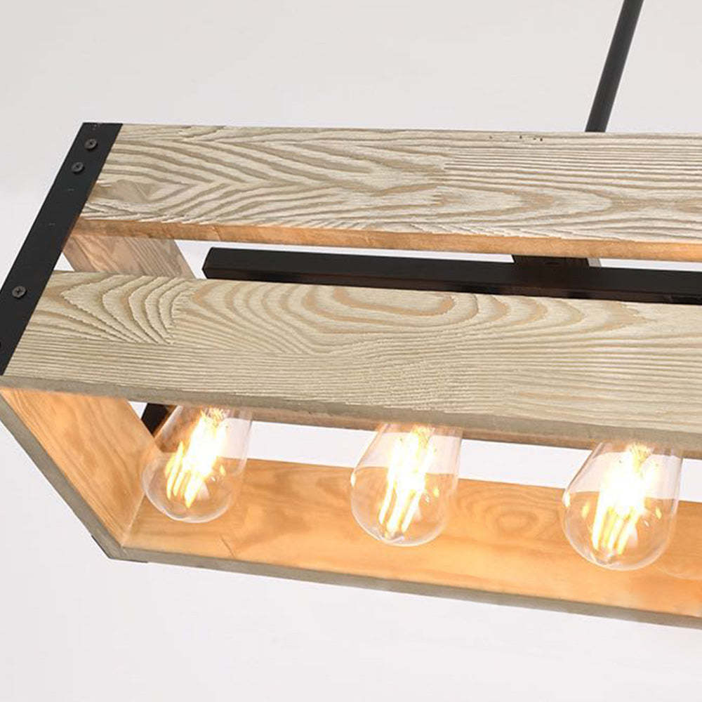 Alessio wood pendant light with metal frame, bulbs on