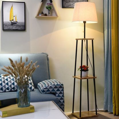 Eryn modern floor lamp with shelves and fabric shade