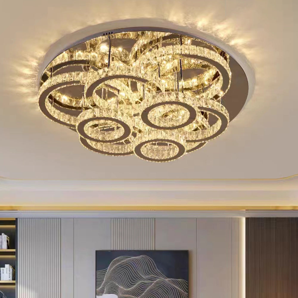 Modern crystal ring pendant light fixture