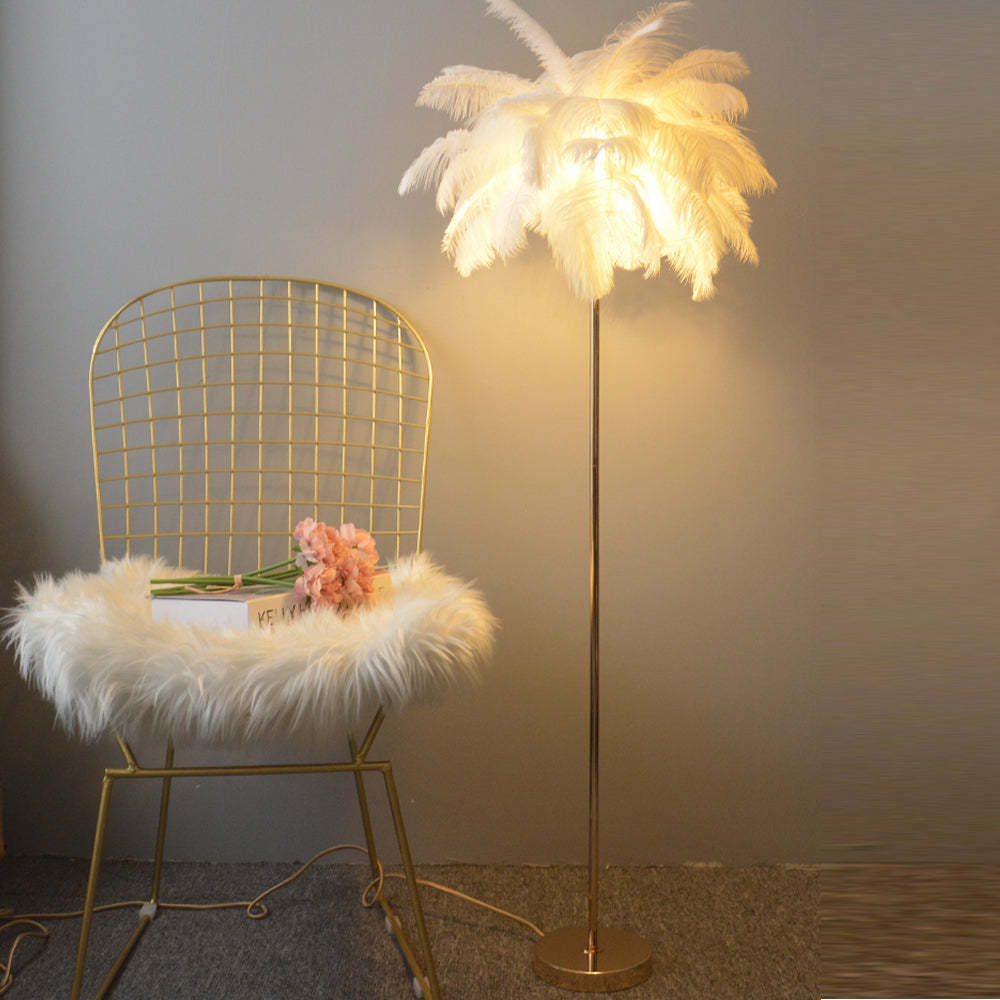 Modern Floor Lamp Natural Ostrich Feather/Metal Bedroom | Las Sola