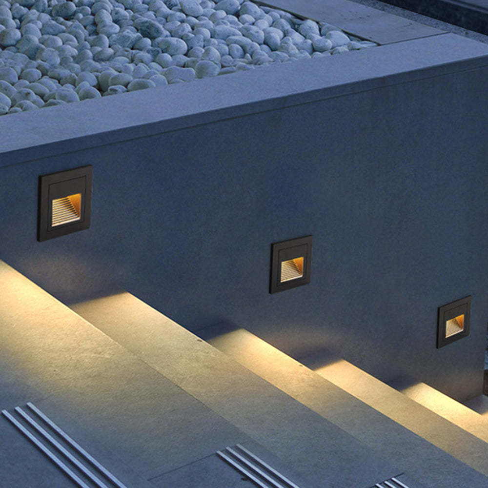 Square Outdoor Deck Step Lights illuminating modern stairs