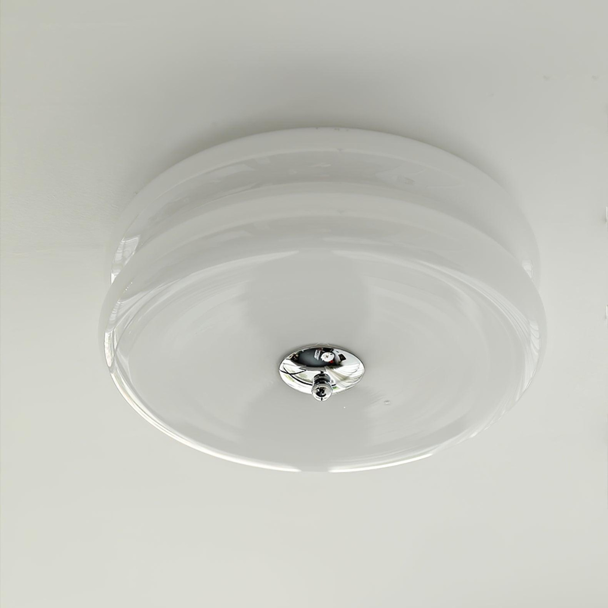 Morandi Round Flush Mount Ceiling Light - White Glass and Chrome