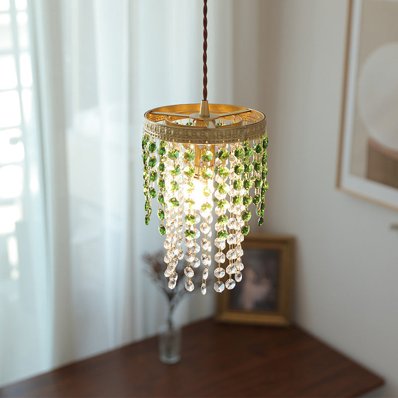 Kristy pendant light, green crystal detail