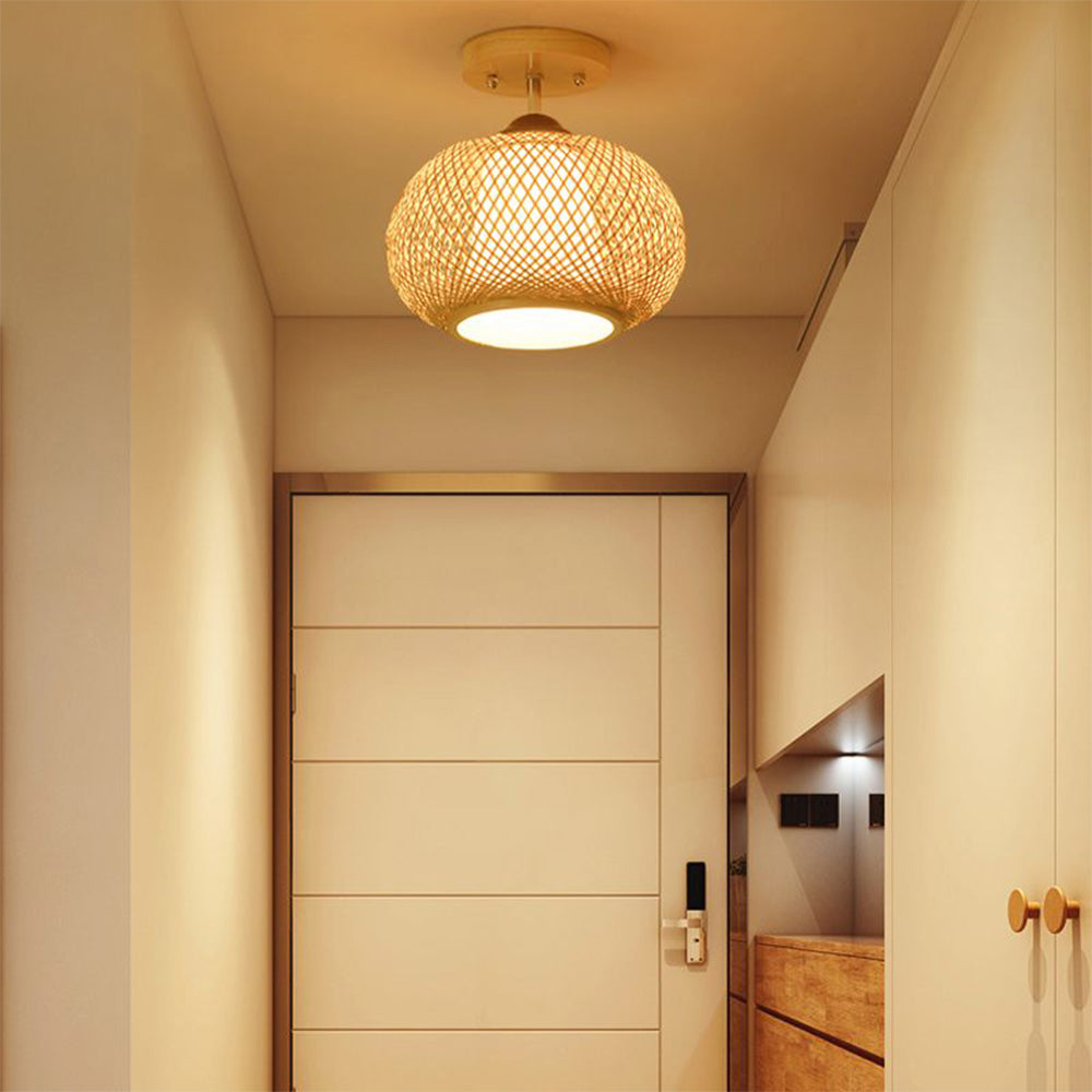 Boho rattan ceiling light in hallway