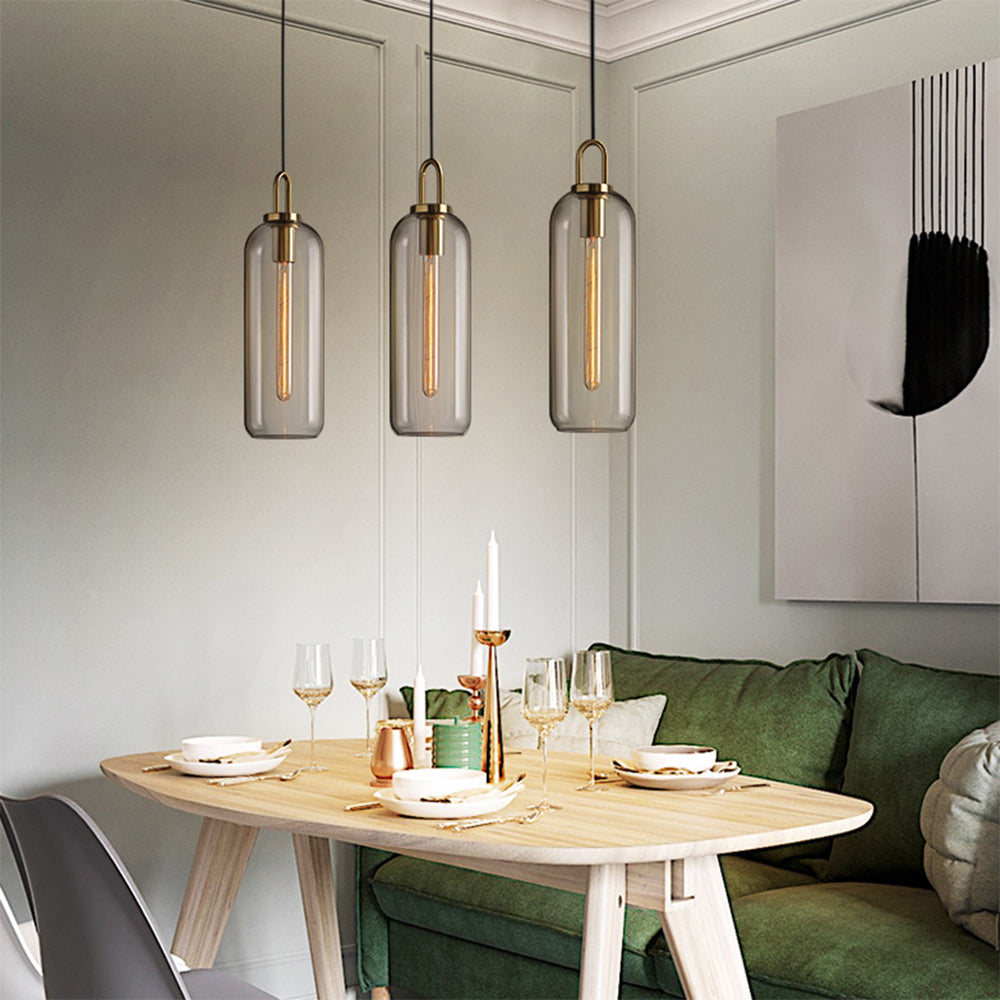 Dining room with Hailie cylinder glass pendant lighting