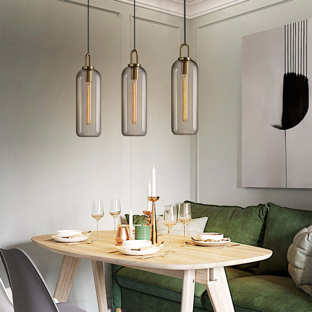 Dining room with Hailie cylinder glass pendant lighting