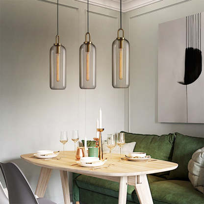 Dining room with Hailie cylinder glass pendant lighting