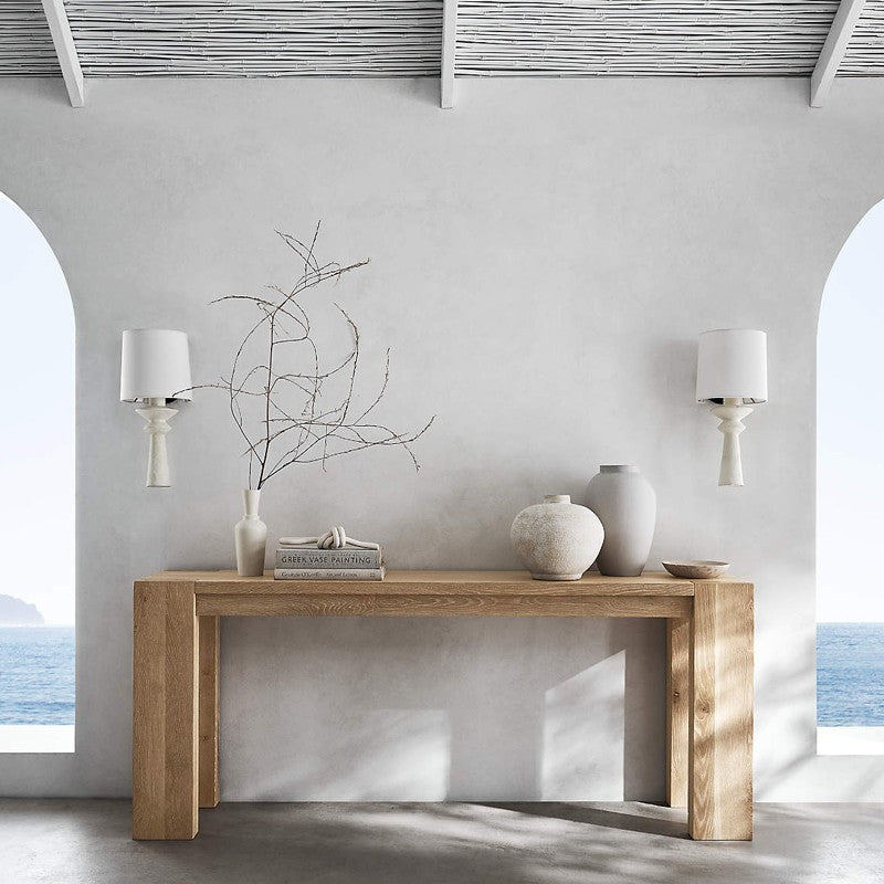 Alessio wall lamp, resin & fabric shade, coastal home decor.
