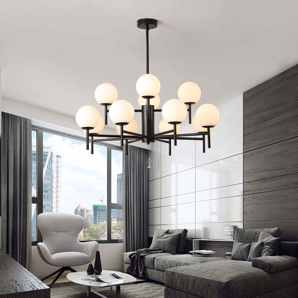 Black Alessio globe pendant light in modern living room setting