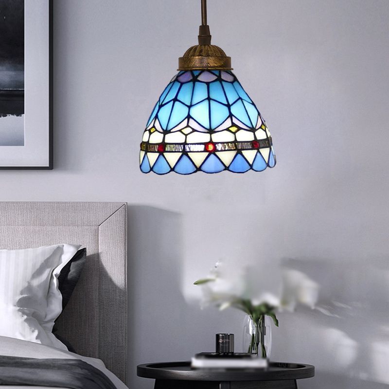 Blue Tiffany Pendant Light in Bedroom Alessio Tiffany Multicolor Bell Pendant Light